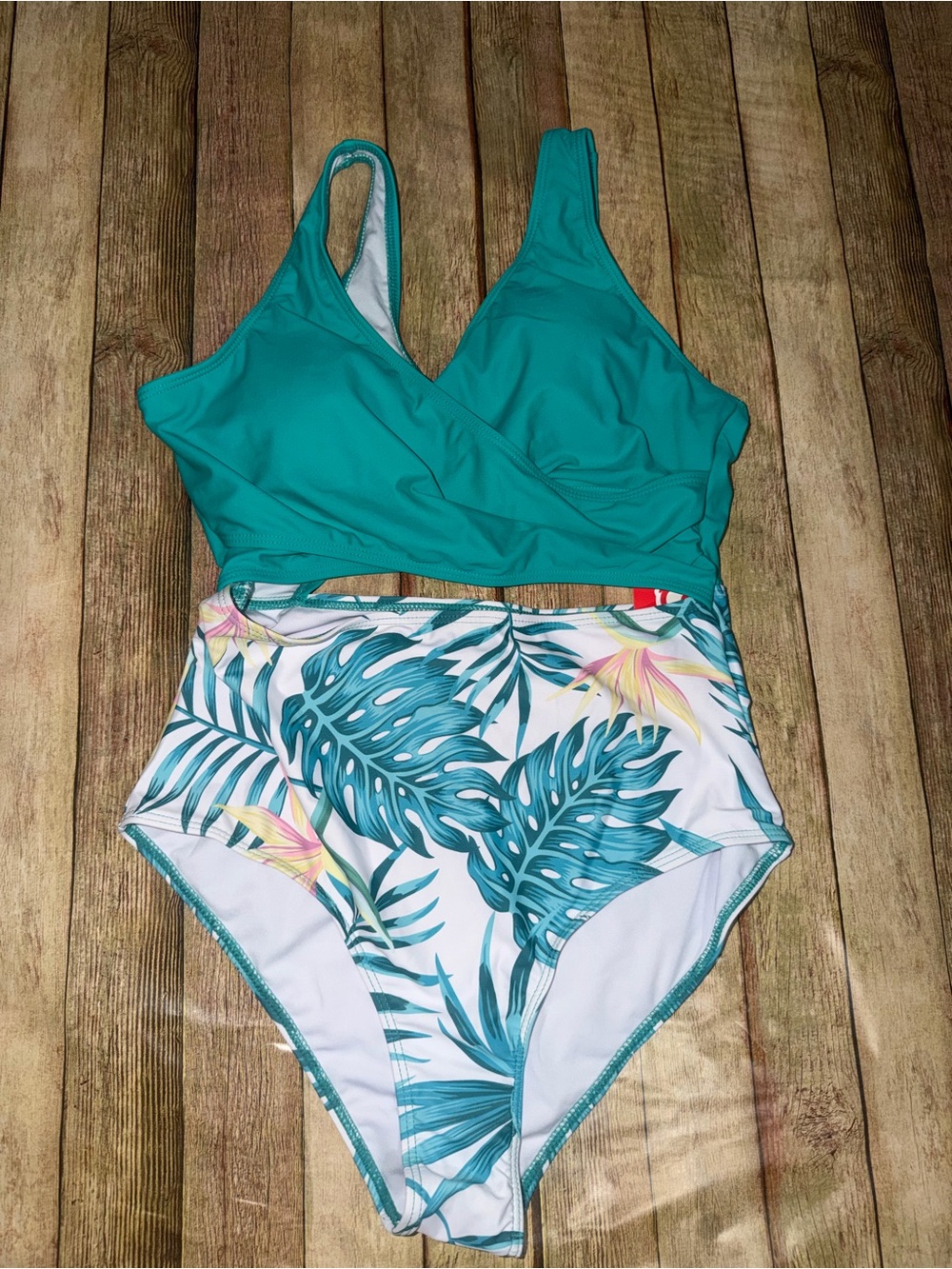 Teal Tropical One-Piece Swim Set